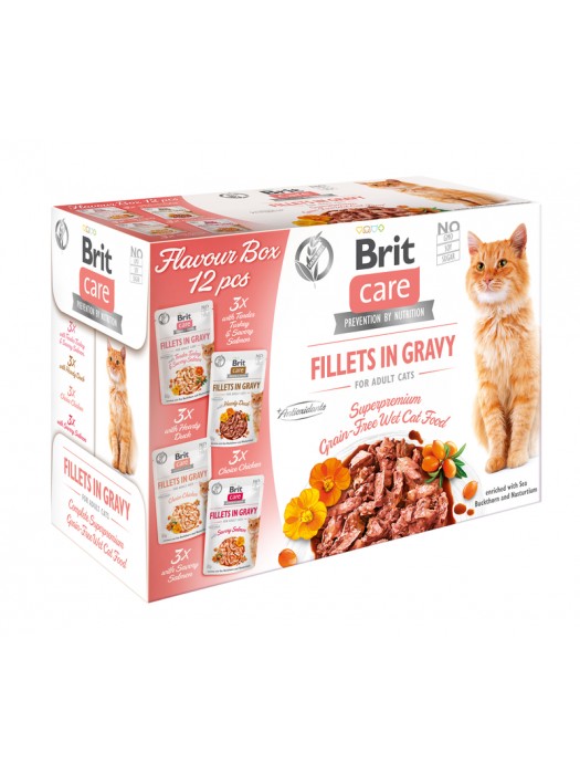 BRIT CARE POUCHES ADULT FILLETS IN GRAVY FLAVOR BOX 12X85GR