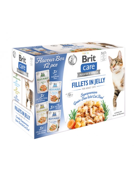 BRIT CARE POUCHES ADULT FILLETS IN JELLY FLAVOR BOX 12X85GR