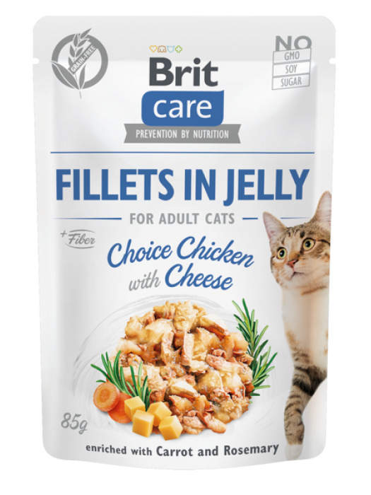 BRIT CARE POUCHES ADULT WITH CHICKEN & CHEESE IN JELLY 85GR
