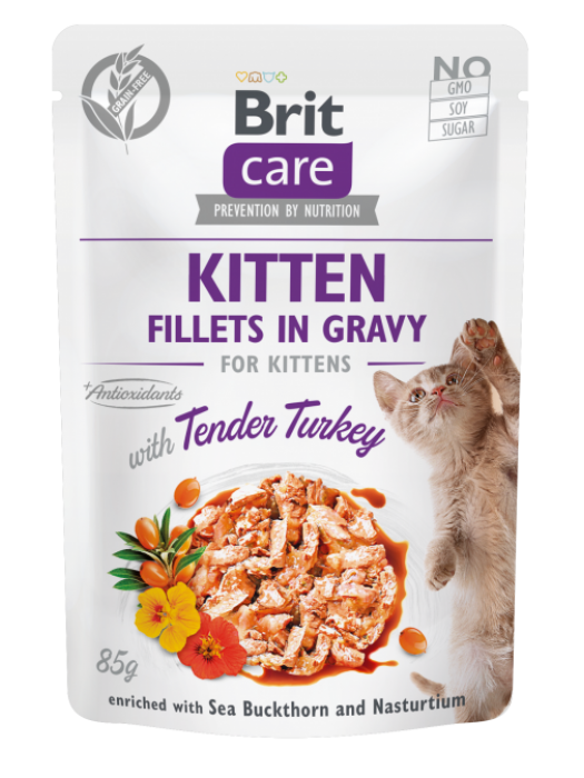 BRIT CARE POUCHES KITTEN  WITH TURKEY IN GRAVY 85GR