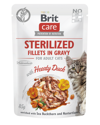 BRIT CARE POUCHES STERILISED WITH DUCK IN GRAVY 85GR