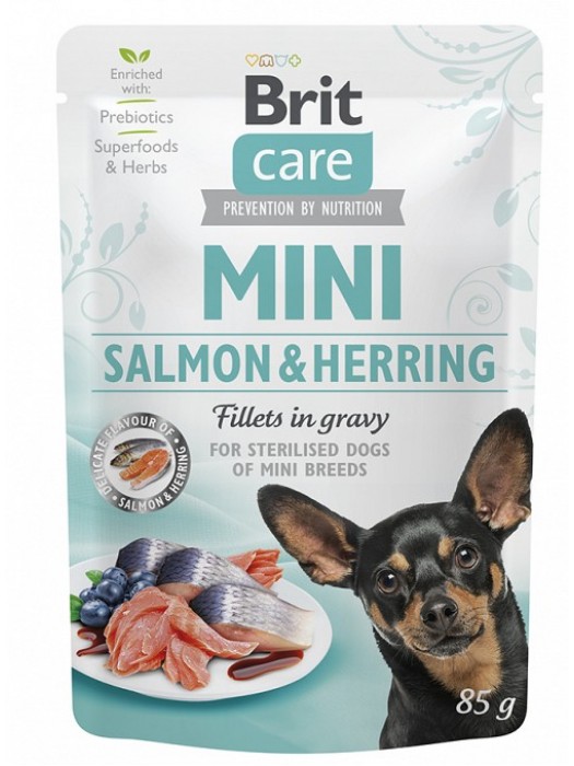 BRIT CARE MINI SALMON & HERRING STERILISED 85GR