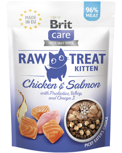 BRIT CARE RAW TREAT KITTEN with CHICHEN & SALMON 40gr (Με προβιοτικα, ορο γαλακτος & ωμεγα-3 λιπαρα οξεα)