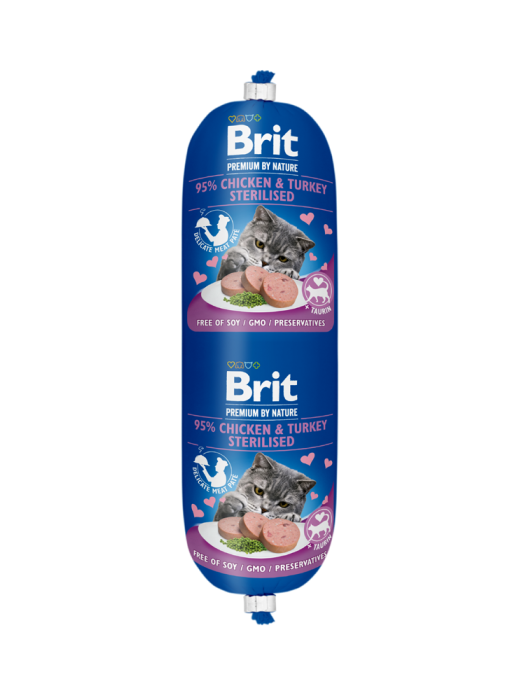 BRIT PREMIUM BY NATURE CAT SAUSAGE CHICKEN & TURKEY STERILISED 180GR (ΚΟΤΟΠΟΥΛΟ & ΓΑΛΟΠΟΥΛΑ)	