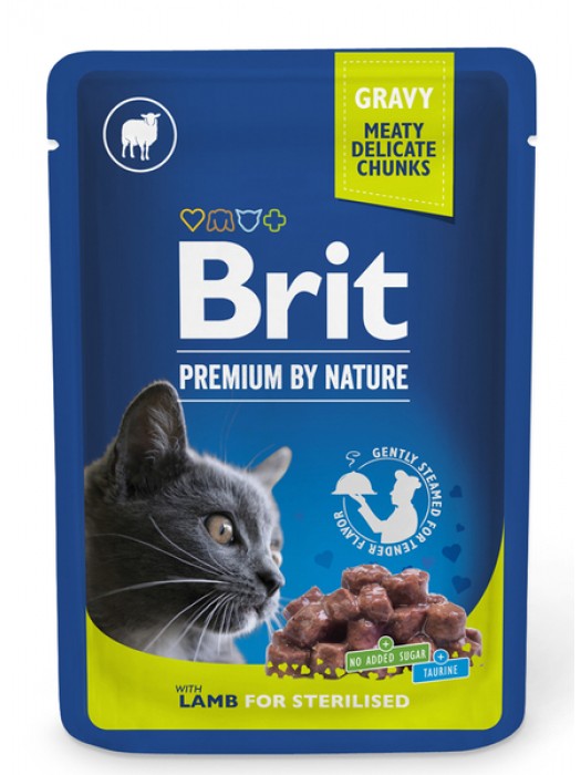 BRIT PREMIUM POUCH STERILISED CAT LAMB GRAVY 100GR