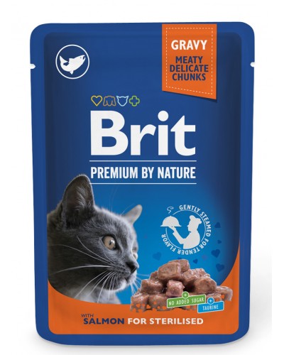 BRIT PREMIUM POUCH STERILISED CAT SALMON GRAVY 100GR