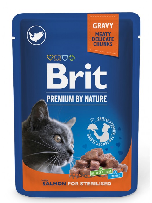 BRIT PREMIUM POUCH STERILISED CAT SALMON GRAVY 100GR