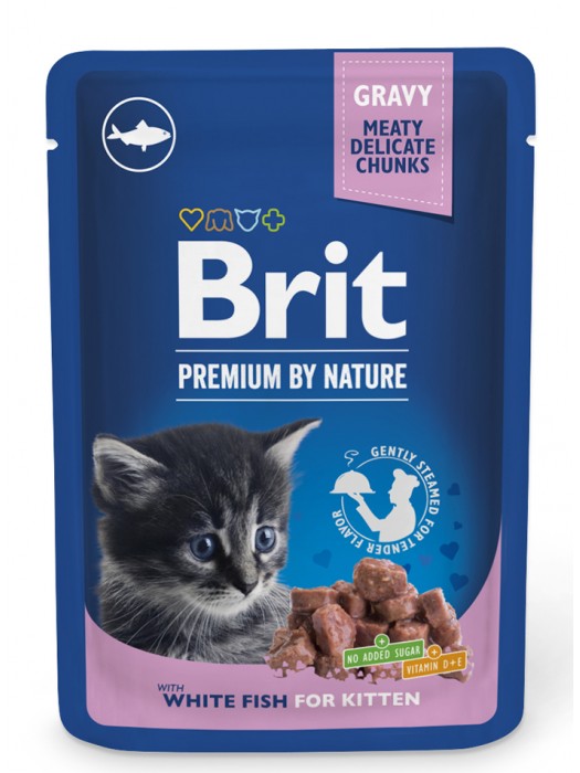 BRIT PREMIUM POUCH KITTEN WHITE FISH GRAVY 100GR