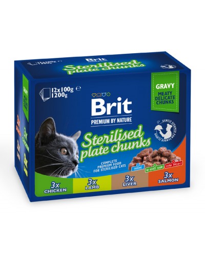 BRIT PREMIUM POUCHES STERILISED GRAVY FAMILY 12X100GR