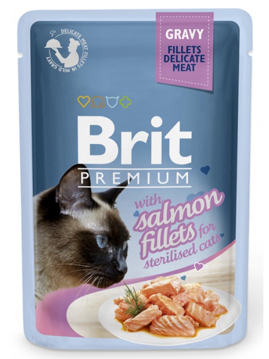 BRIT PREMIUM POUCH STERILISED CAT SALMON GRAVY 85GR