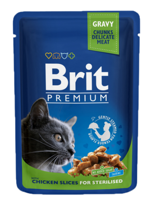 BRIT PREMIUM POUCH STERILISED CAT CHICKEN GRAVY 100GR