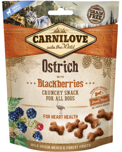 CARNILOVE SNACK CRUNCH OSTRICH WITH BLACKBERRIES 200GR (για υγιές καρδιακό σύστημα)