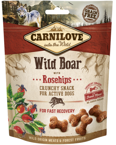 CARNILOVE SNACK CRUNCH WILD BOAR WITH ROSEHIPS 200GR (για γρήγορη αποκατάσταση)