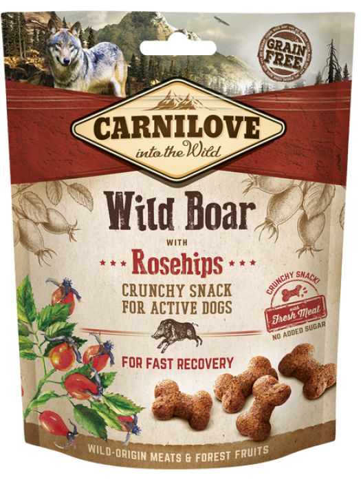 CARNILOVE SNACK CRUNCH WILD BOAR WITH ROSEHIPS 200GR (για γρήγορη αποκατάσταση)