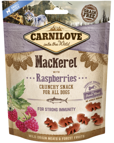 CARNILOVE SNACK CRUNCH MACKEREL WITH RASPBERRIES 200GR (για ισχυρό ανοσοποιητικό σύστημα)