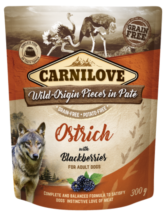 CARNILOVE DOG POUCHES OSTRICH WITH BLACKBERRIES 300GR