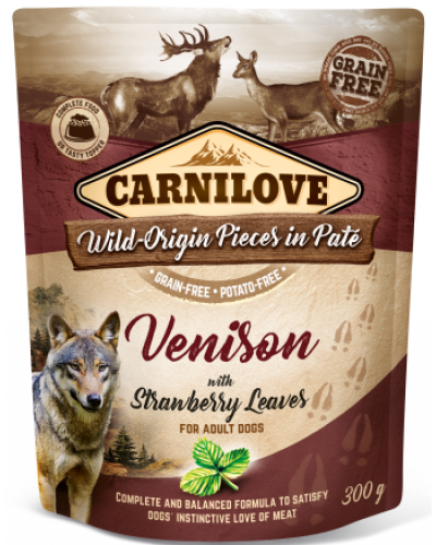 CARNILOVE DOG POUCHES VENISON WITH STRAWBERRIES 300GR