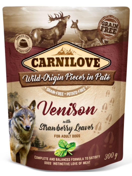 CARNILOVE DOG POUCHES VENISON WITH STRAWBERRIES 300GR