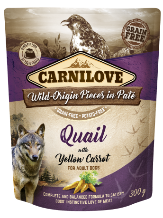 CARNILOVE DOG POUCHES QUAIL WITH YELLOW CARROT 300GR