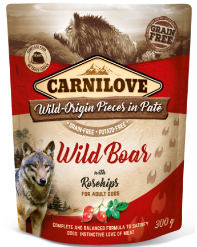 CARNILOVE DOG POUCHES WILD BOAR  WITH ROSEHIPS 300GR