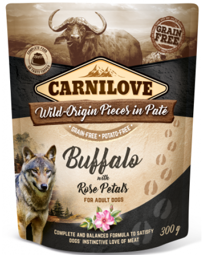 CARNILOVE DOG POUCHES BUFFALO WITH ROSE PETALS 300GR