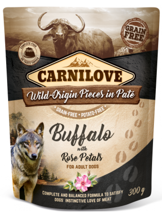 CARNILOVE DOG POUCHES BUFFALO WITH ROSE PETALS 300GR