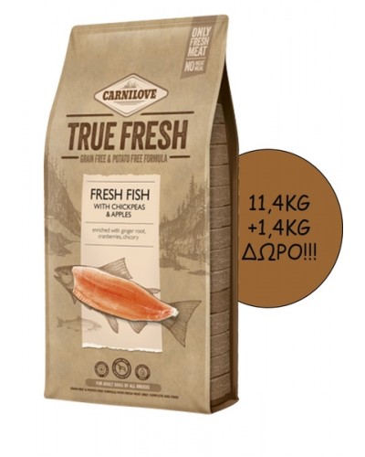 CARNILOVE TRUE FRESH ADULT FISH 11,4KG + 1,4KG ΔΩΡΟ!!!