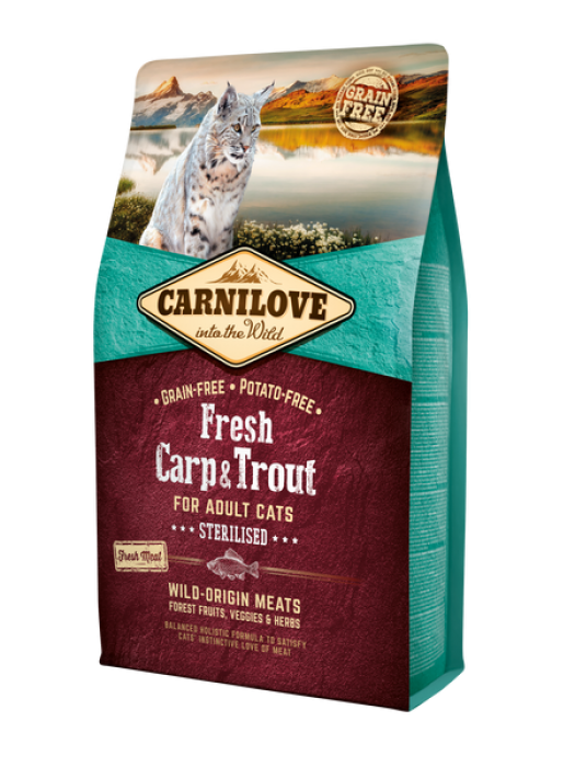 CARNILOVE FRESH ADULT CAT CARP & TROUT STERILISED 6KG (ΣΤΕΙΡΩΜΕΝΑ ΜΕ ΠΕΣΤΡΟΦΑ & ΚΥΠΡΙΝΟ)