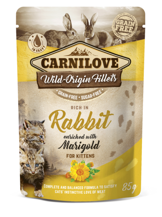 CARNILOVE POUCHES KITTEN RABBIT ENRICHED WITH MARIGOLD 85GR (ΓΙΑ ΓΑΤΑΚΙΑ ΜΕ ΚΟΥΝΕΛΙ & ΚΑΛΕΝΤΟΥΛΑ)