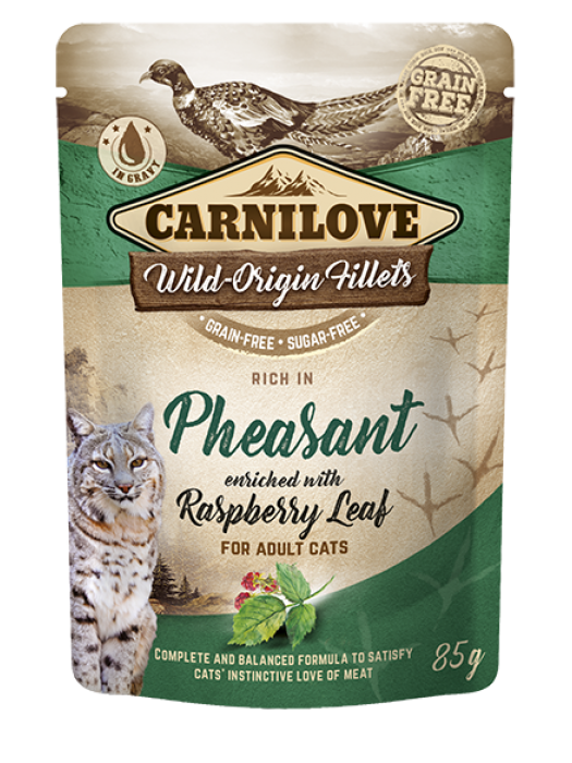 CARNILOVE POUCHES ADULT PHEASANT ENRICHED WITH RASPBERRY LEAF 85GR (ΓΙΑ ΕΝΗΛΙΚΕΣ ΓΑΤΕΣ ΜΕ ΦΑΣΙΑΝΟ)