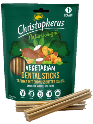 CHRISTOPHERUS DOG VEGETARIAN DENTAL STICK TAPIOCA with PEANUT BUTTER 250GR