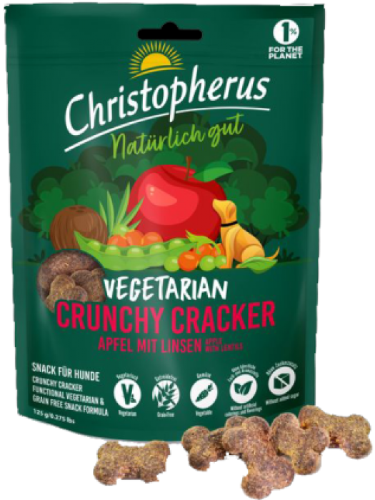 CHRISTOPHERUS DOG VEGETARIAN CRUNCHY CRACKER APPLE with LENTILS 125GR