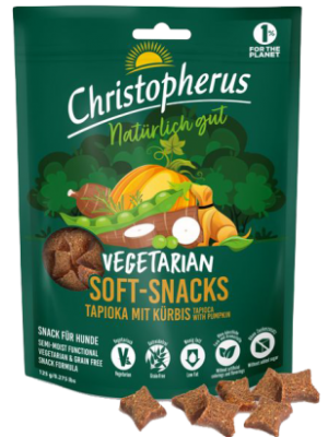 CHRISTOPHERUS DOG VEGETARIAN SEMI MOIST SNACK TAPIOCA with PUMPKIN 125GR