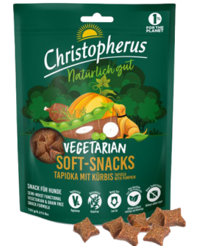 CHRISTOPHERUS DOG VEGETARIAN SEMI MOIST SNACK TAPIOCA with PUMPKIN 125GR