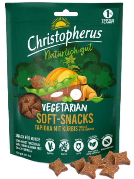 CHRISTOPHERUS DOG VEGETARIAN SEMI MOIST SNACK TAPIOCA with PUMPKIN 125GR