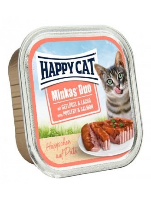 HAPPY CAT MINKAS DUO ΠΑΤΕ ΠΟΥΛΕΡΙΚΑ & ΣΟΛΟΜΟΣ 100GR