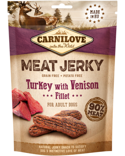 CARNILOVE DOG SNACK MEAT JERKY TURKEY  with VENISON FILLET 100gr