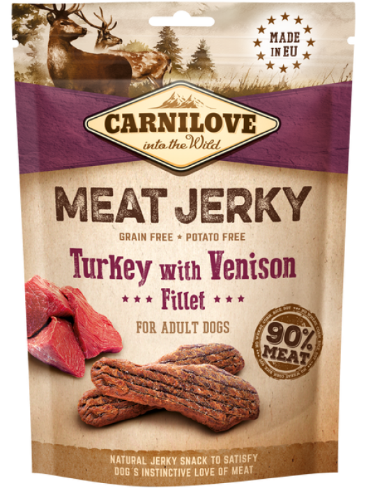 CARNILOVE DOG SNACK MEAT JERKY TURKEY  with VENISON FILLET 100gr