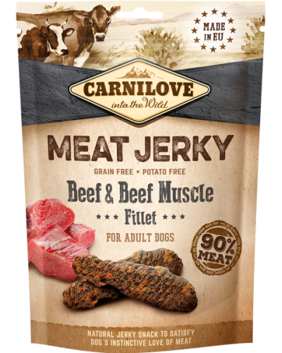 CARNILOVE DOG SNACK MEAT JERKY BEEF & BEEF MUSCLE FILLET 100gr