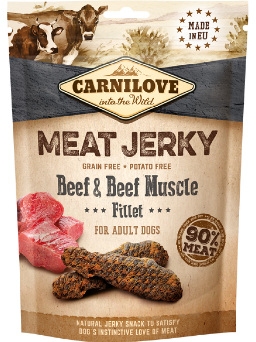 CARNILOVE DOG SNACK MEAT JERKY BEEF & BEEF MUSCLE FILLET 100gr