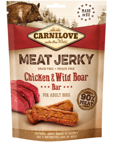 CARNILOVE DOG SNACK MEAT JERKY CHICKEN & WILD BOAR BAR 100gr