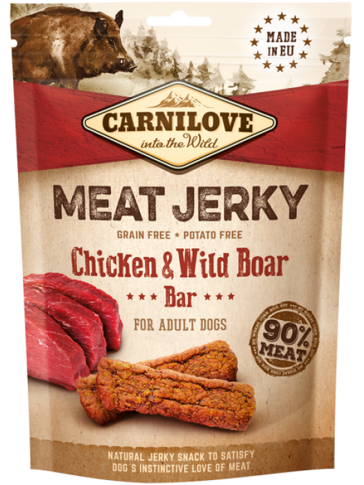 CARNILOVE DOG SNACK MEAT JERKY CHICKEN & WILD BOAR BAR 100gr