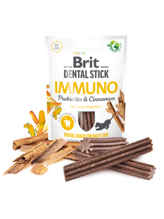 BRIT DENTAL STICKS IMMUNO with PROBIOTICS & CINNAMON 7ΤΜΧ (Για υγιή δόντια & ενίσχυση του ανοσοποιητικού συστήματος)