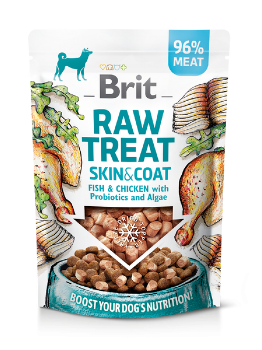 BRIT DOG RAW TREAT SKIN & COAT FISH & CHICKEN WITH PROBIOTICS 40GR (Για υποστήριξη της υγείας του δέρματος & του τριχώματος)