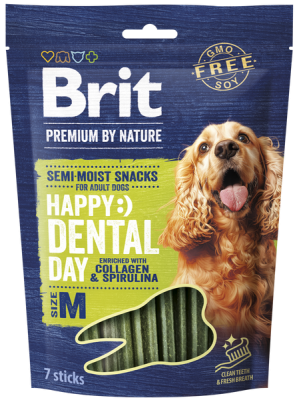 BRIT PREMIUM BY NATURE HAPPY DAY SEMI-MOIST DENTAL with COLLAGEN   & SPIRULINA MEDIUM 180GR/7ΤΜΧ