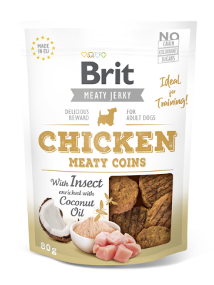 BRIT MEATΥ JERKY SNACK CHICKEN & INSECT MEATY COINS 80GR