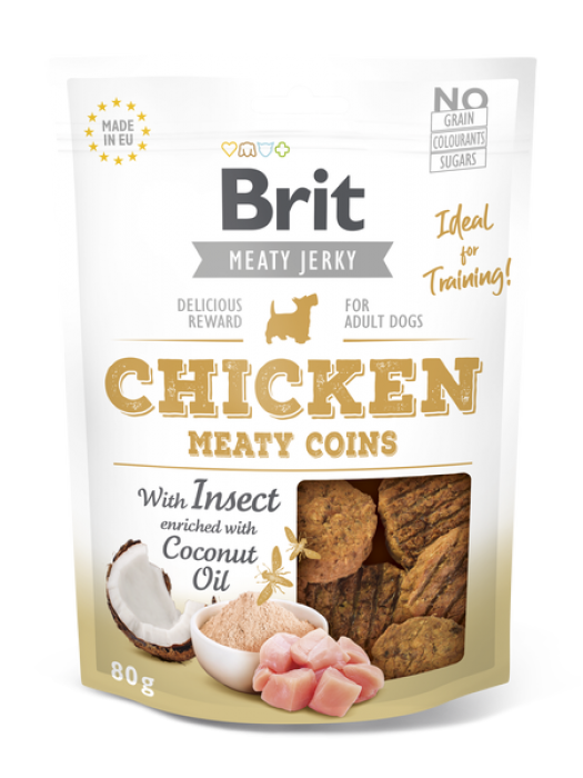 BRIT MEATΥ JERKY SNACK CHICKEN & INSECT MEATY COINS 80GR