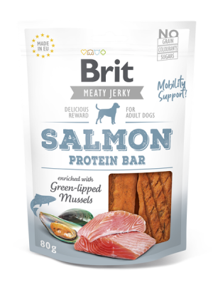 BRIT MEATY JERKY SNACK SALMON PROTEIN BAR 80GR	