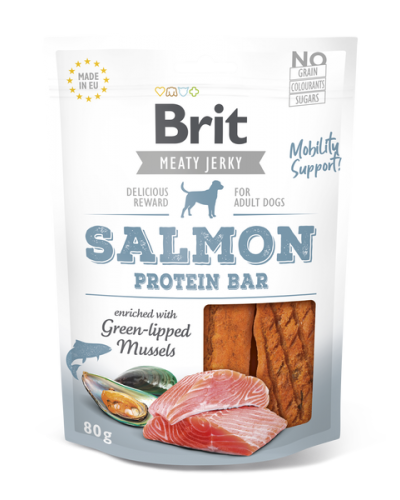 BRIT MEATY JERKY SNACK SALMON PROTEIN BAR 80GR	