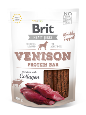 BRIT MEATY JERKY SNACK VENISON PROTEIN BAR 80GR